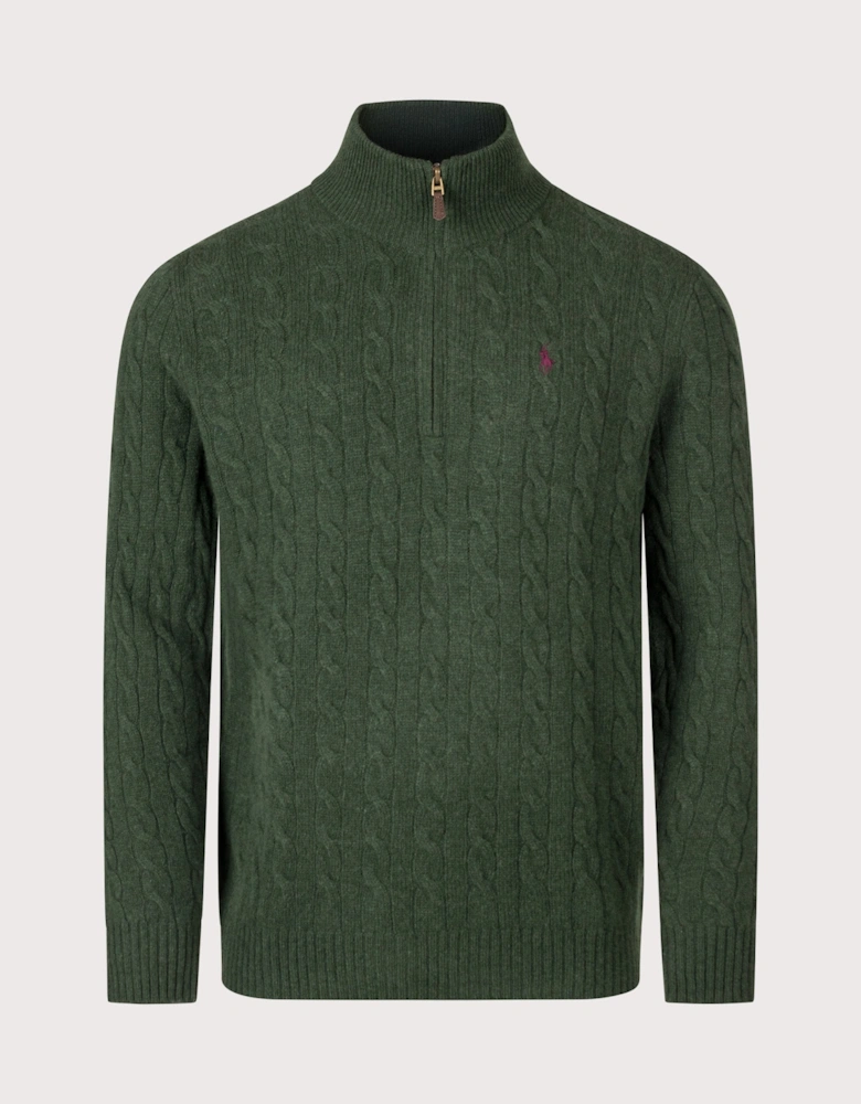 Cashmere Blend Quarter Zip Cable Knit Jumper