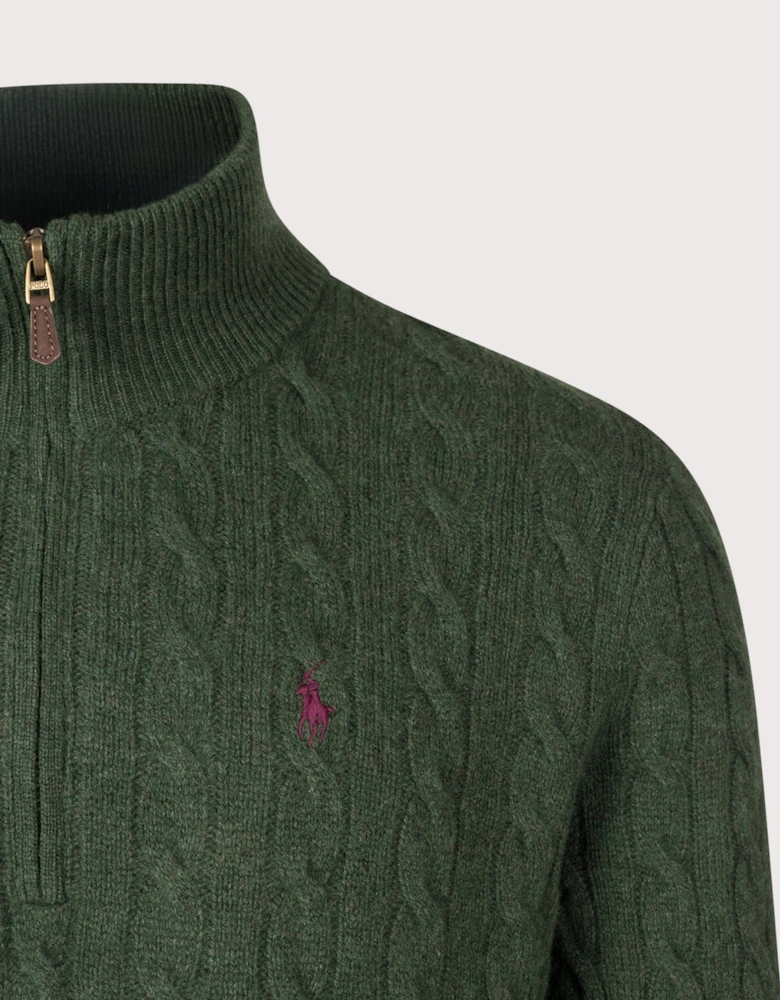Cashmere Blend Quarter Zip Cable Knit Jumper