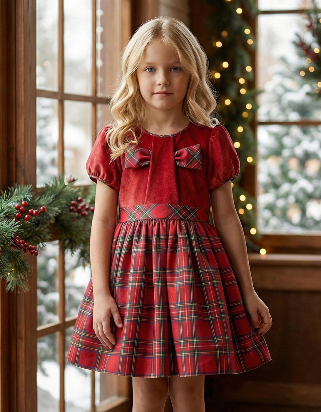 DRESS & Fleur Girls Tartan Dress in Red