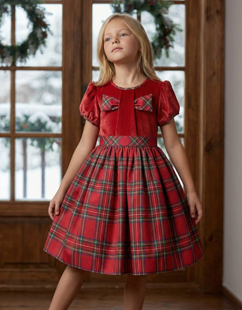 DRESS & Fleur Girls Tartan Dress in Red