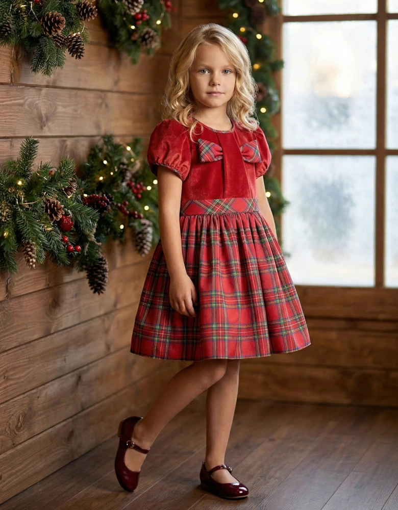 DRESS & Fleur Girls Tartan Dress in Red