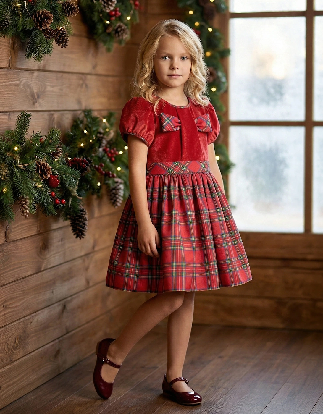 DRESS & Fleur Girls Tartan Dress in Red