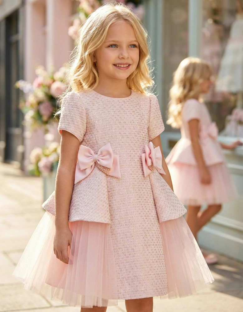 DRESS & Fleur Girls Bows and Tulle Dress in Pink