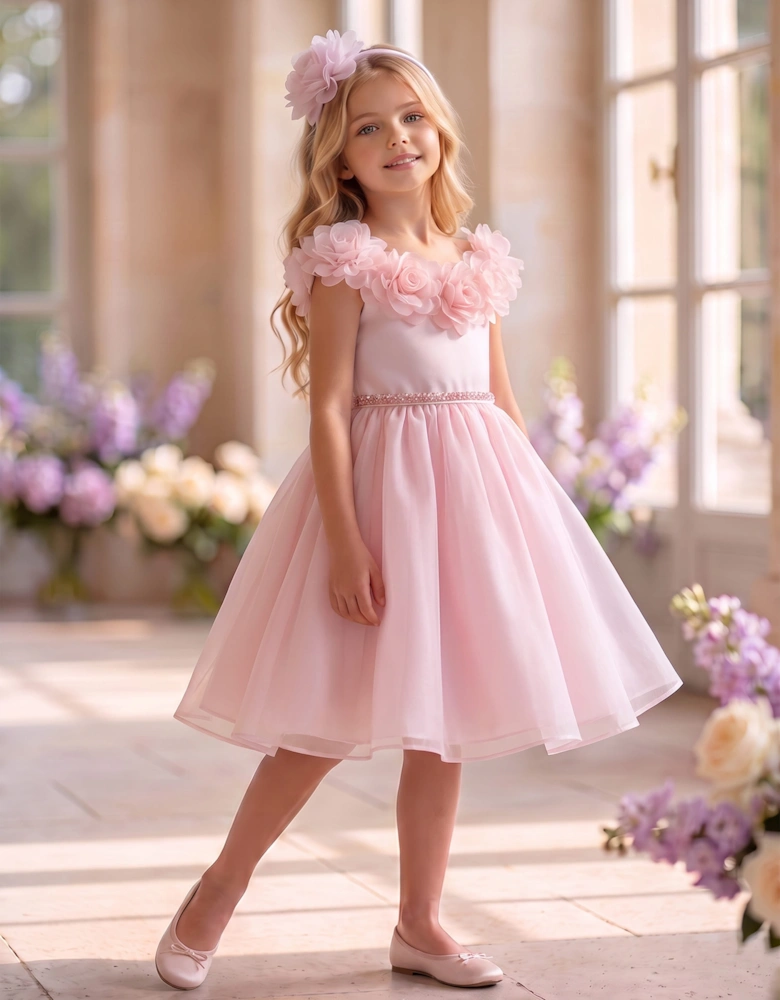 DRESS & Fleur Girls Embellished Tulle Dress with Headband in Pink