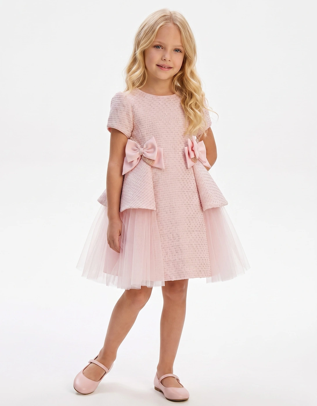 DRESS & Fleur Girls Bows and Tulle Dress in Pink