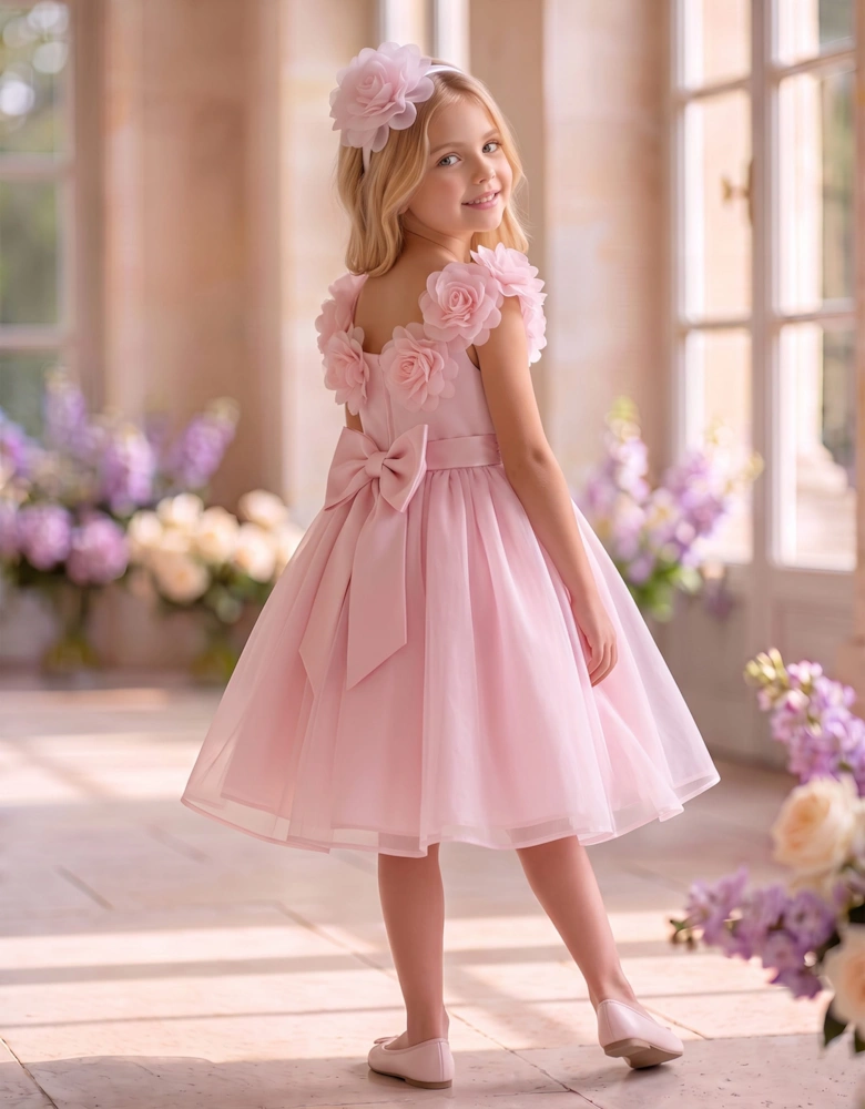 DRESS & Fleur Girls Embellished Tulle Dress with Headband in Pink