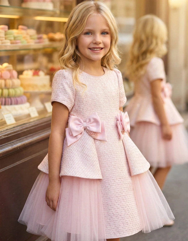 DRESS & Fleur Girls Bows and Tulle Dress in Pink
