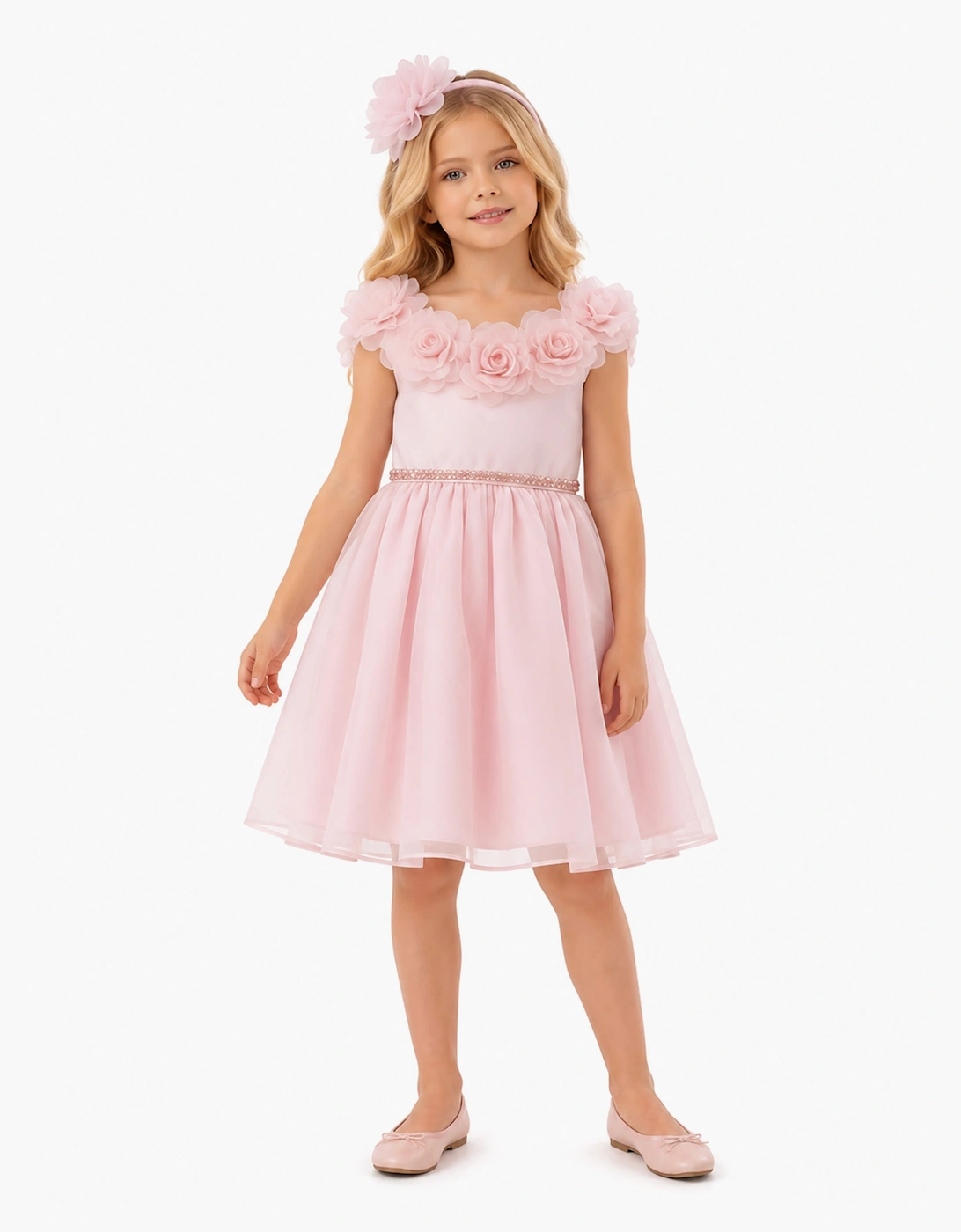 DRESS & Fleur Girls Embellished Tulle Dress with Headband in Pink