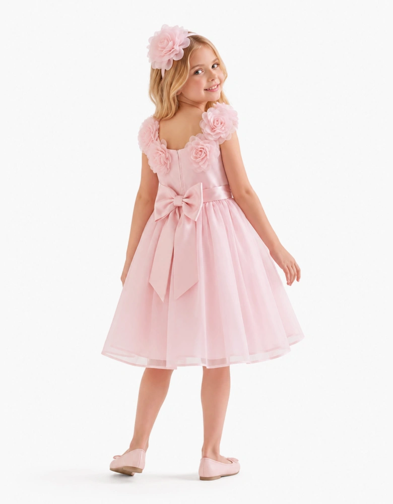 DRESS & Fleur Girls Embellished Tulle Dress with Headband in Pink