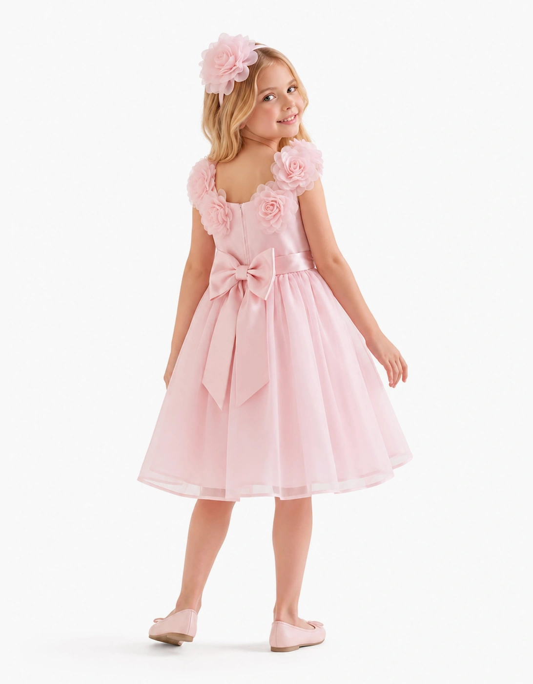 DRESS & Fleur Girls Embellished Tulle Dress with Headband in Pink