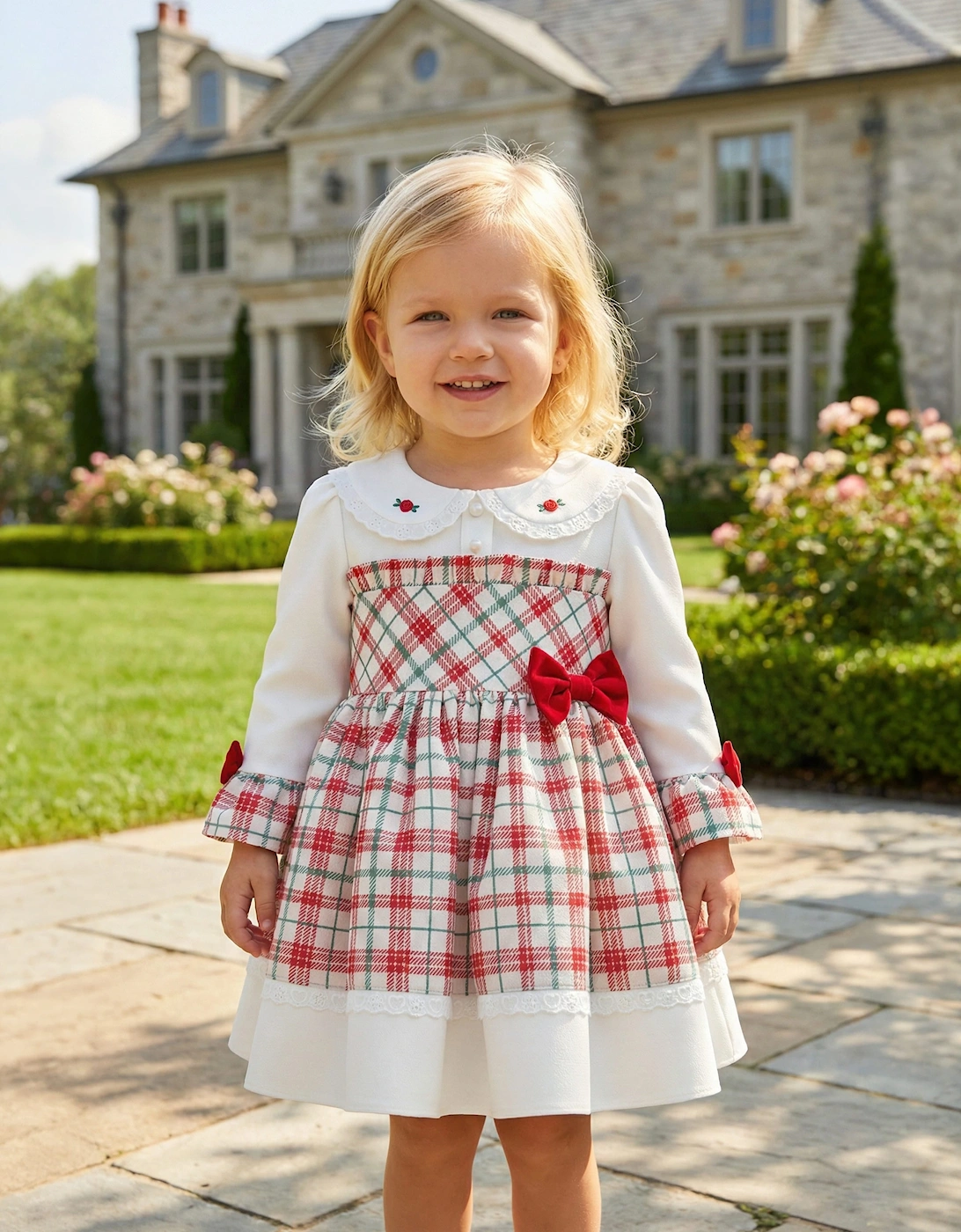 DRESS & Fleur Baby Girls Tartan Dress in White