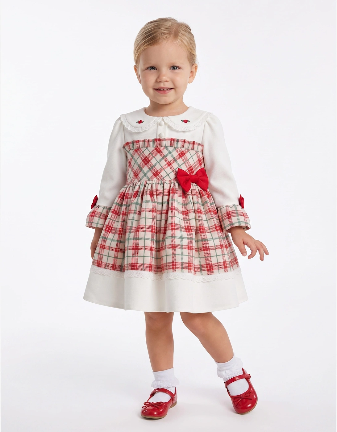 DRESS & Fleur Baby Girls Tartan Dress in White