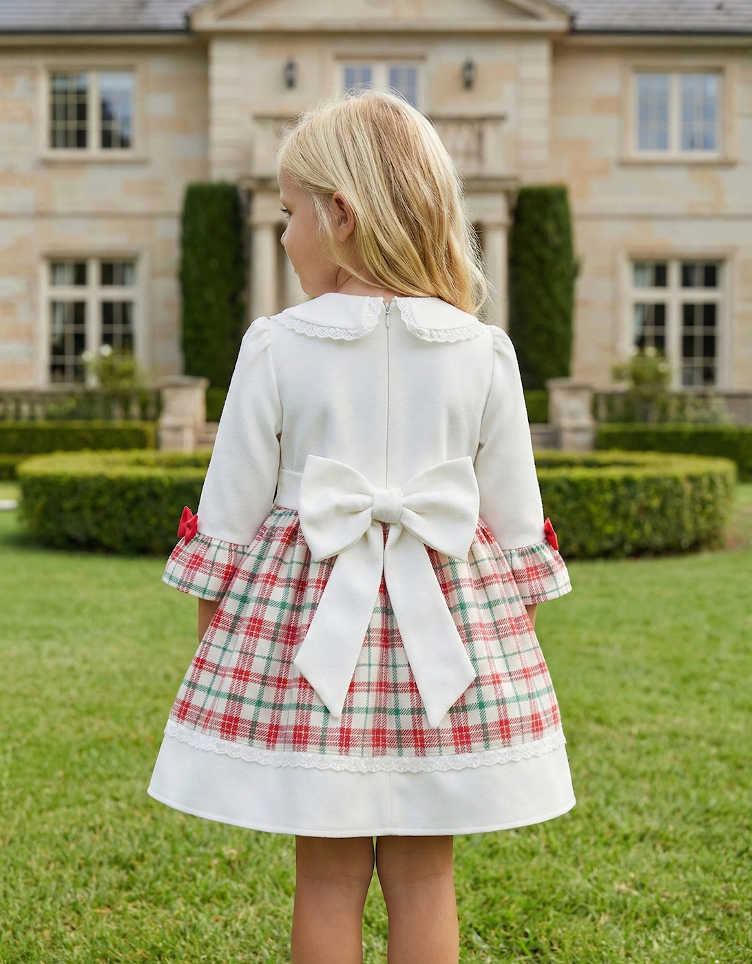 DRESS & Fleur Baby Girls Tartan Dress in White