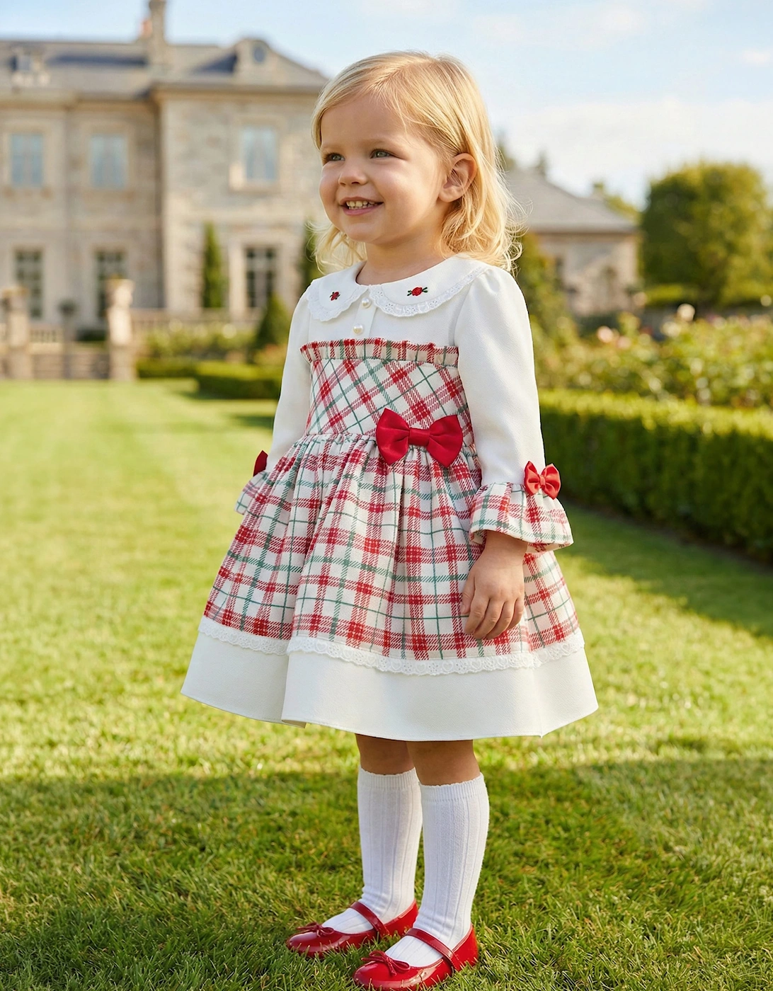 DRESS & Fleur Baby Girls Tartan Dress in White