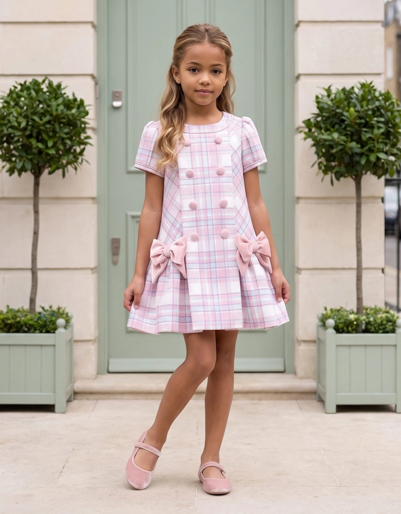 DRESS & Fleur Girls Check and Bow Dress in Pink