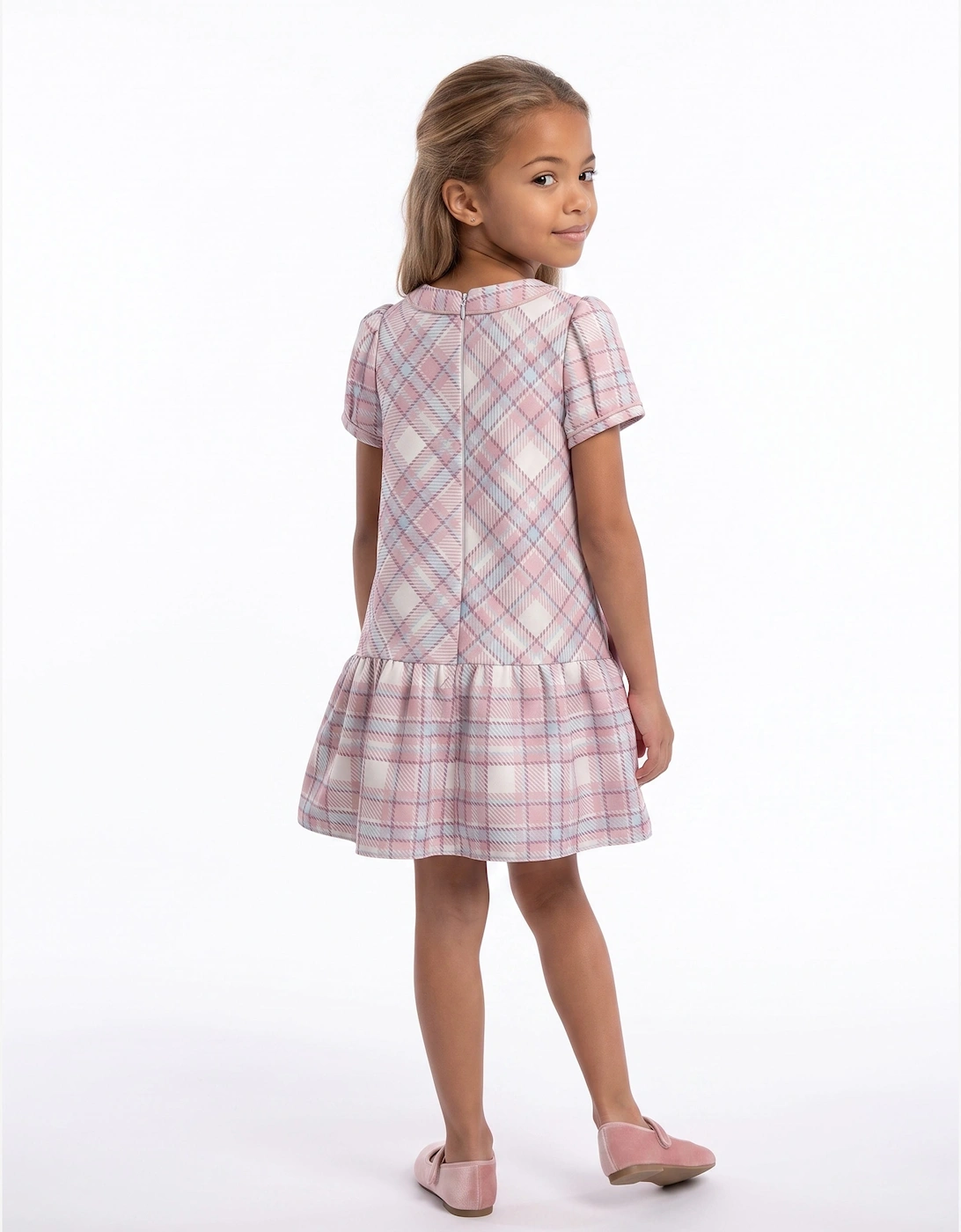 DRESS & Fleur Girls Check and Bow Dress in Pink