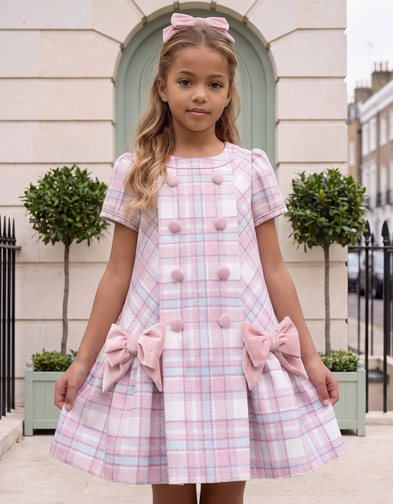DRESS & Fleur Girls Check and Bow Dress in Pink