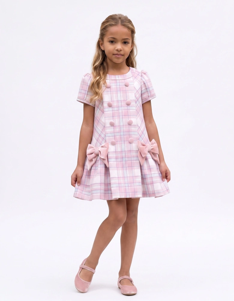 DRESS & Fleur Girls Check and Bow Dress in Pink