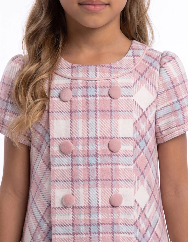 DRESS & Fleur Girls Check and Bow Dress in Pink
