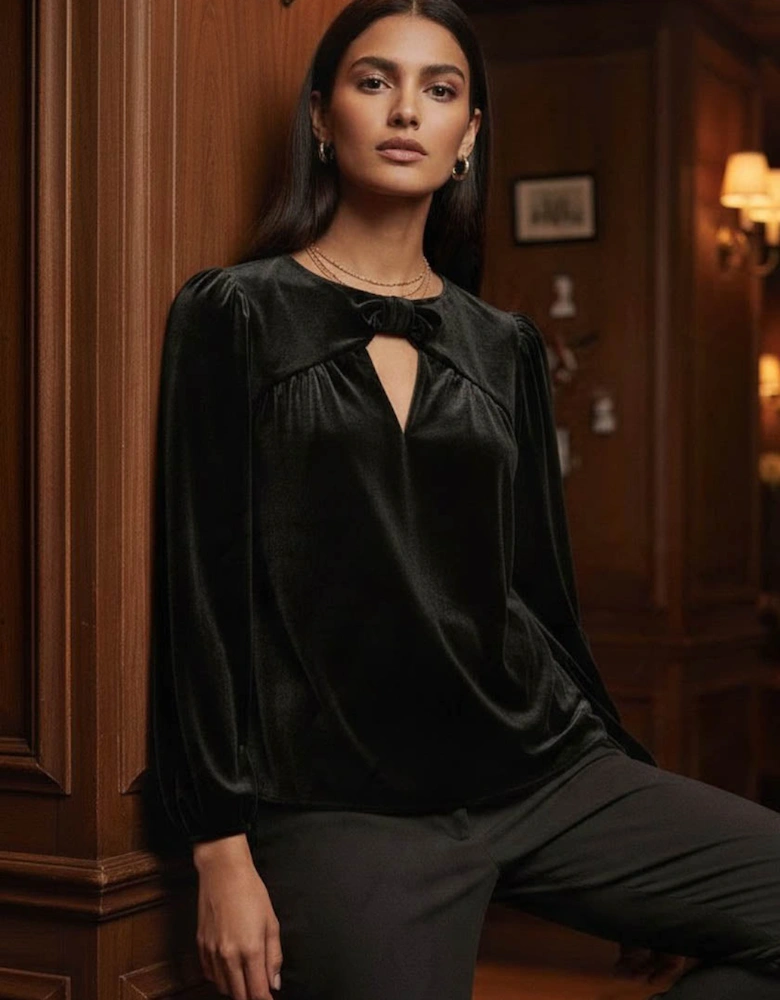 Rosalita Velvet Bow Top-Black