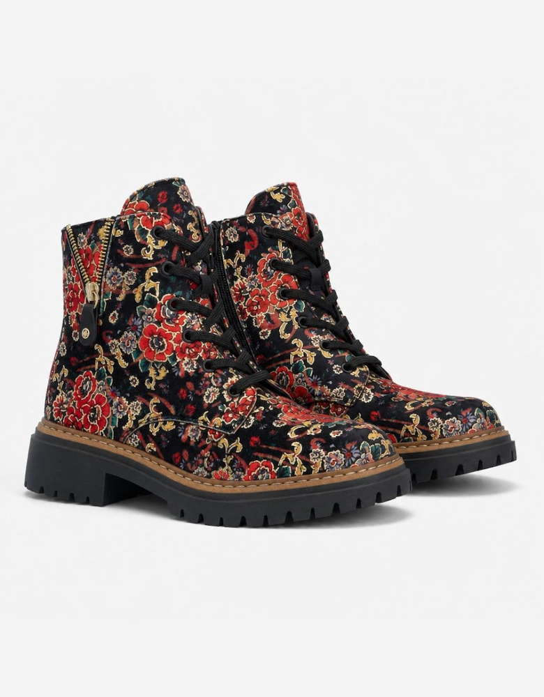 Rieker 72617 Womens Biker Boots Black Floral
