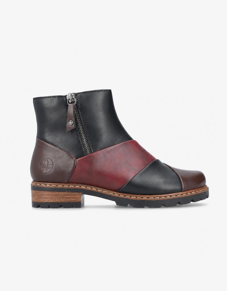 Rieker Z9356 Womens Ankle Boots Dark Brown/Black/Wine