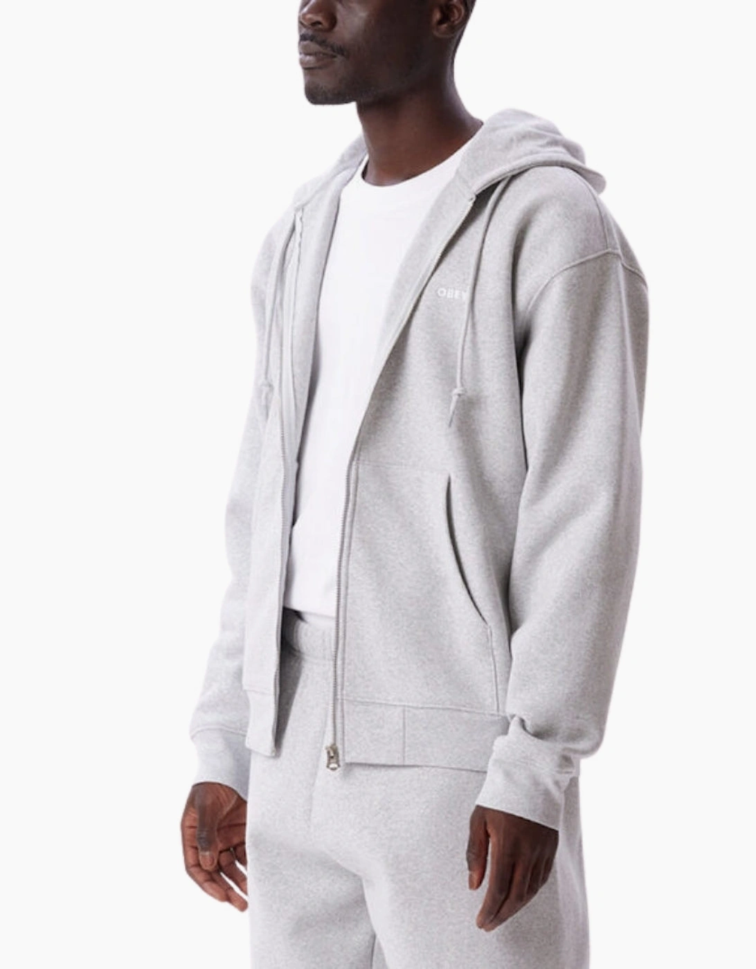 Obey Established Works Bold Zip Ash GREY Hoodie