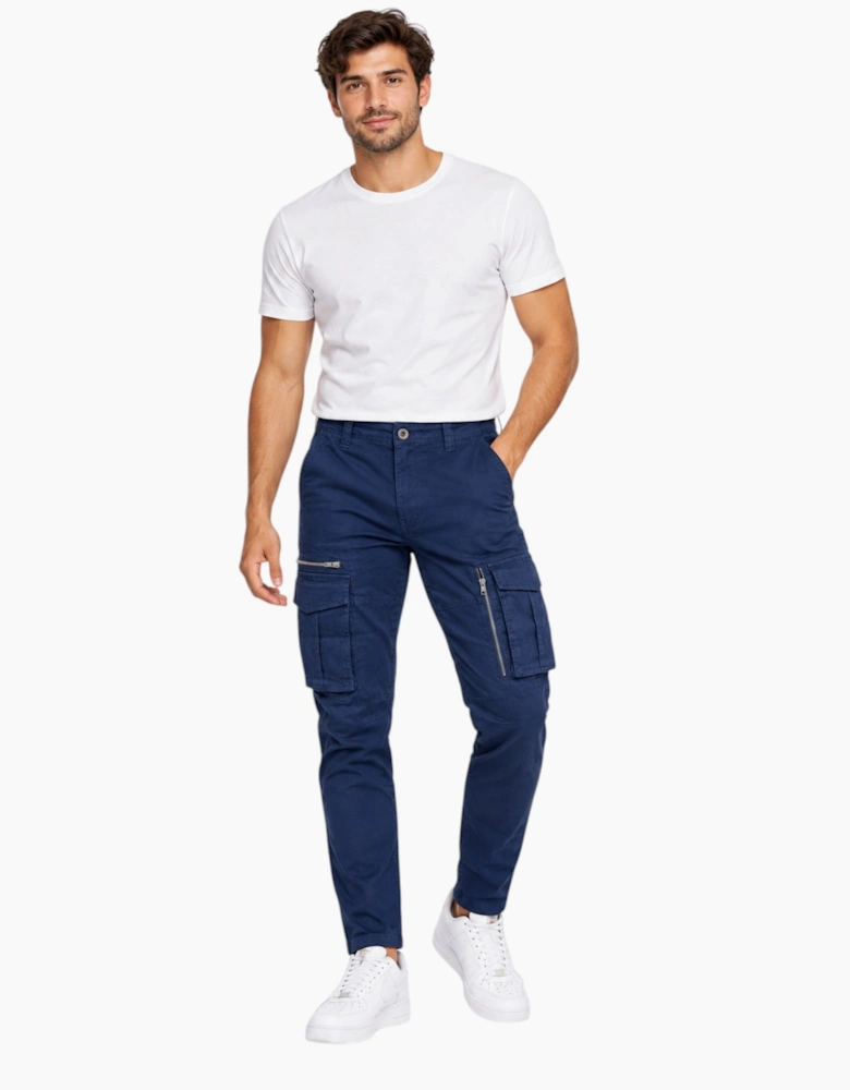 Mens Cargo Trousers Regular Fit Zip Pocket Work Pant