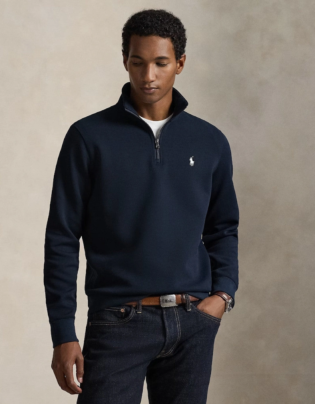 Polo Ralph Lauren Double Knit Quarter Zip Sweatshirt A1-26 002 Aviator Navy