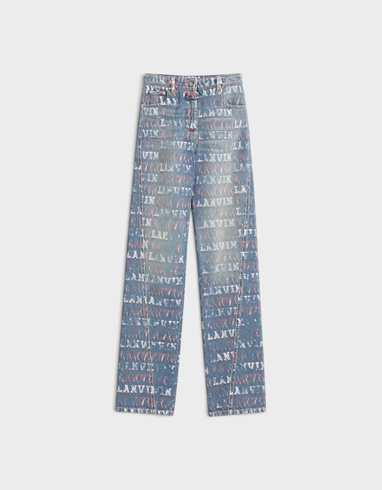 Lanvin Straight Fit Printed Pants Blue