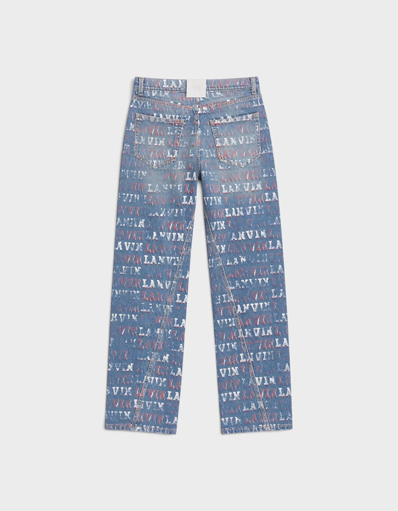 Lanvin Straight Fit Printed Pants Blue