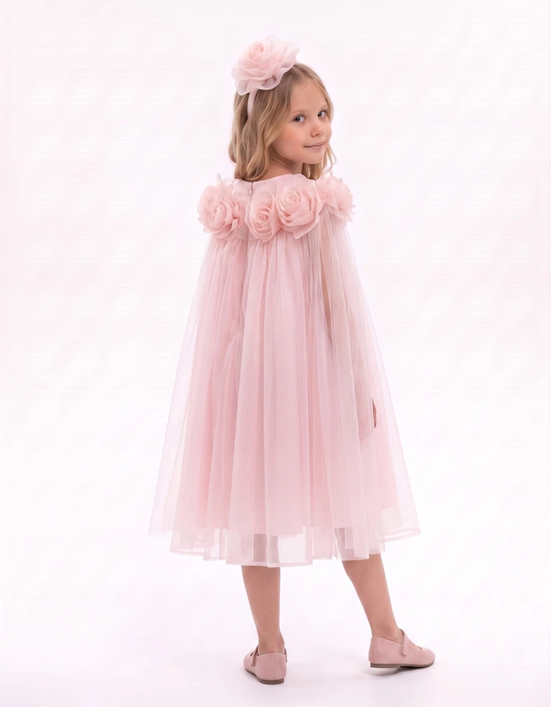 DRESS & Fleur Girls Chiffon Dress and Cape with Headband in Pink