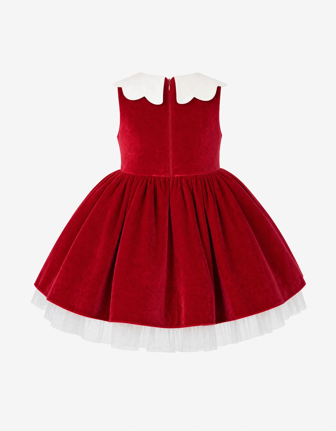 DRESS & Fleur Girls Scalloped Neck Dress with Gloves in Red