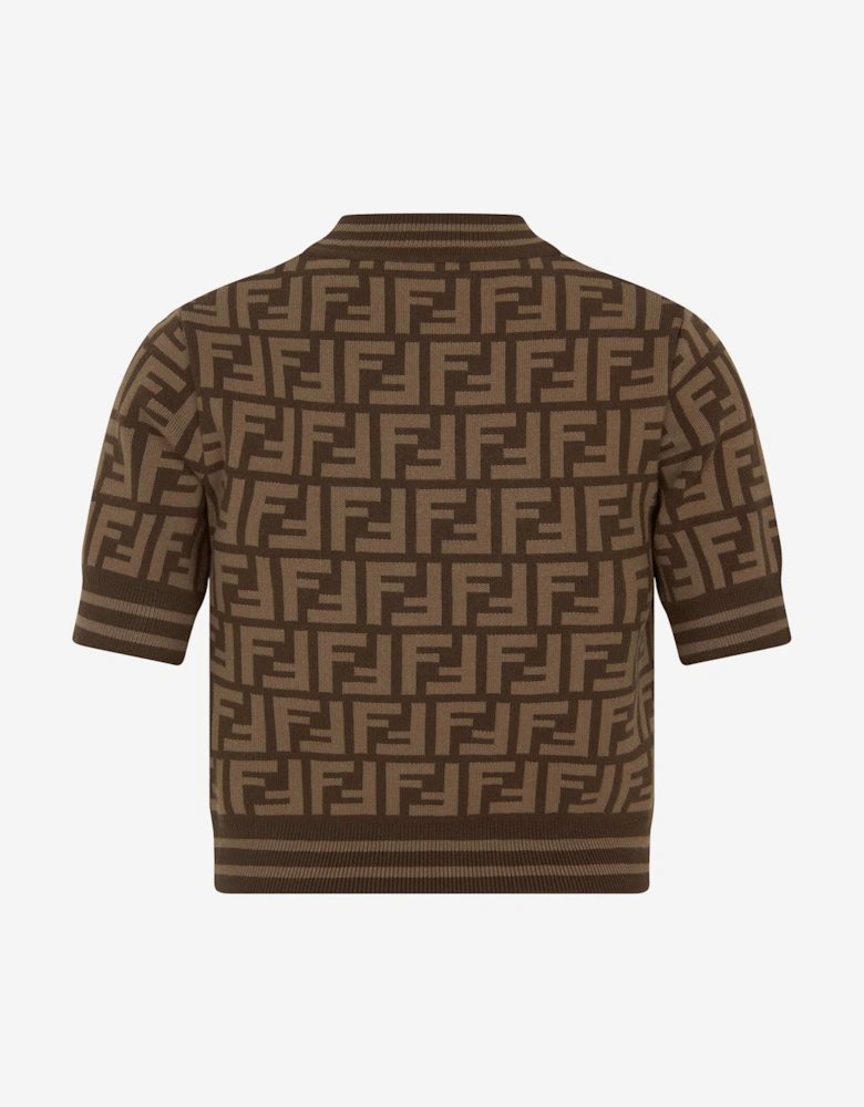Fendi Girls FF Logo Knitted Top in Brown