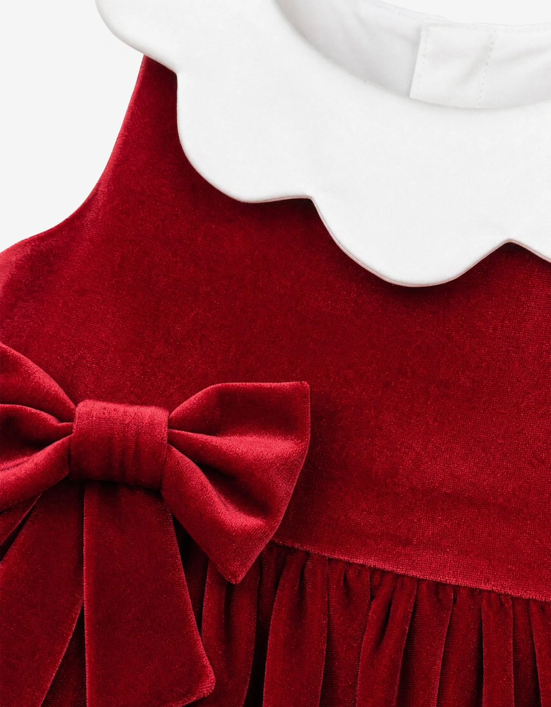 DRESS & Fleur Girls Scalloped Neck Dress with Gloves in Red