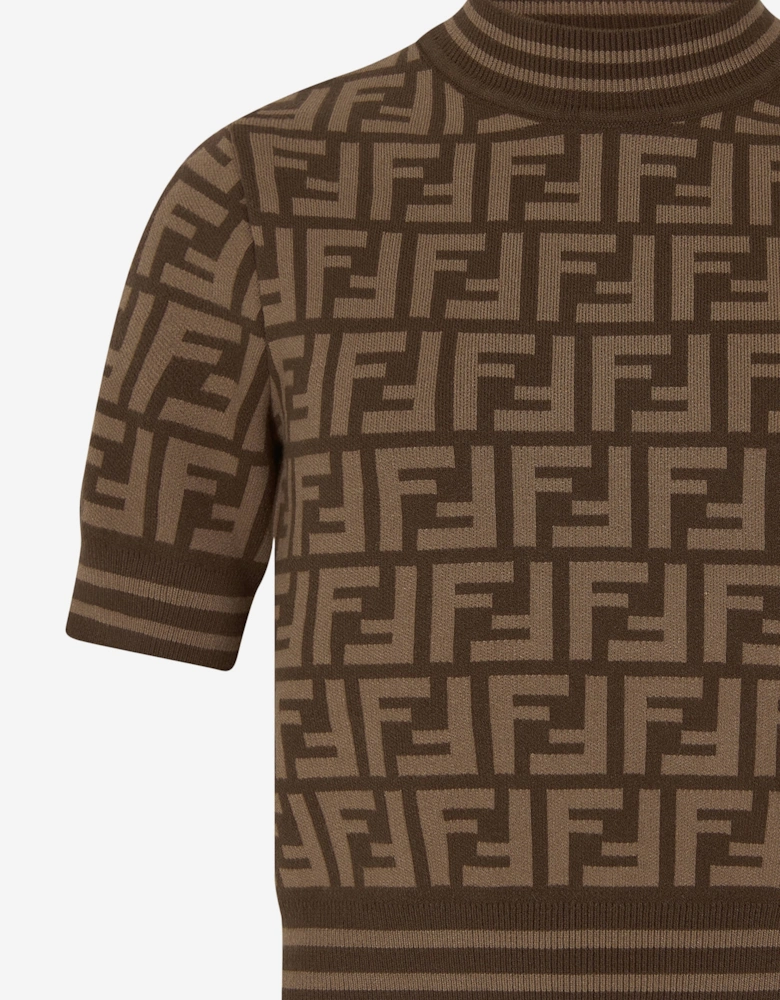 Fendi Girls FF Logo Knitted Top in Brown