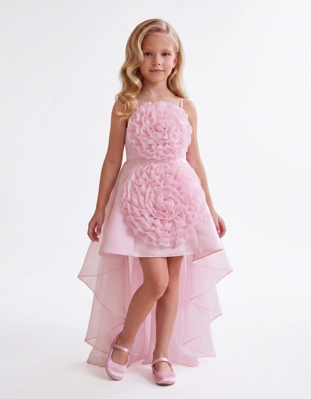 DRESS & Fleur Girls Embellished Tulle Dress with Long Train in Pink