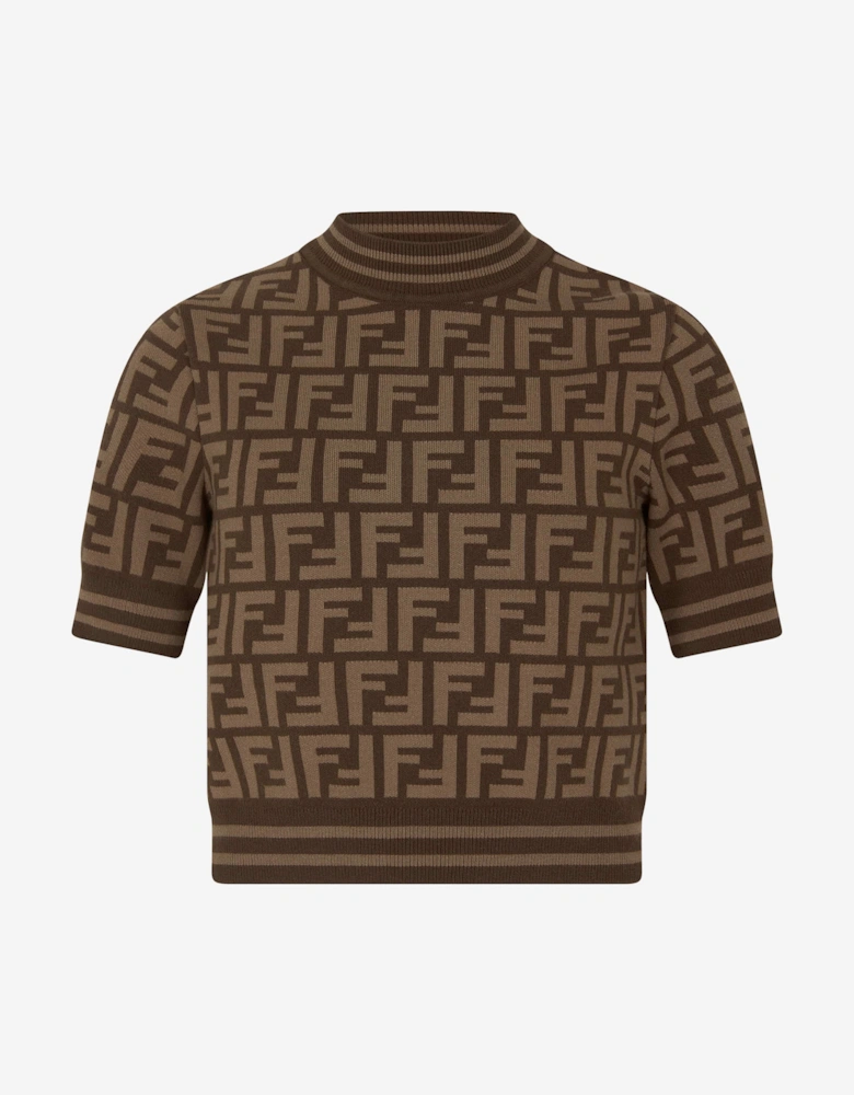 Fendi Girls FF Logo Knitted Top in Brown