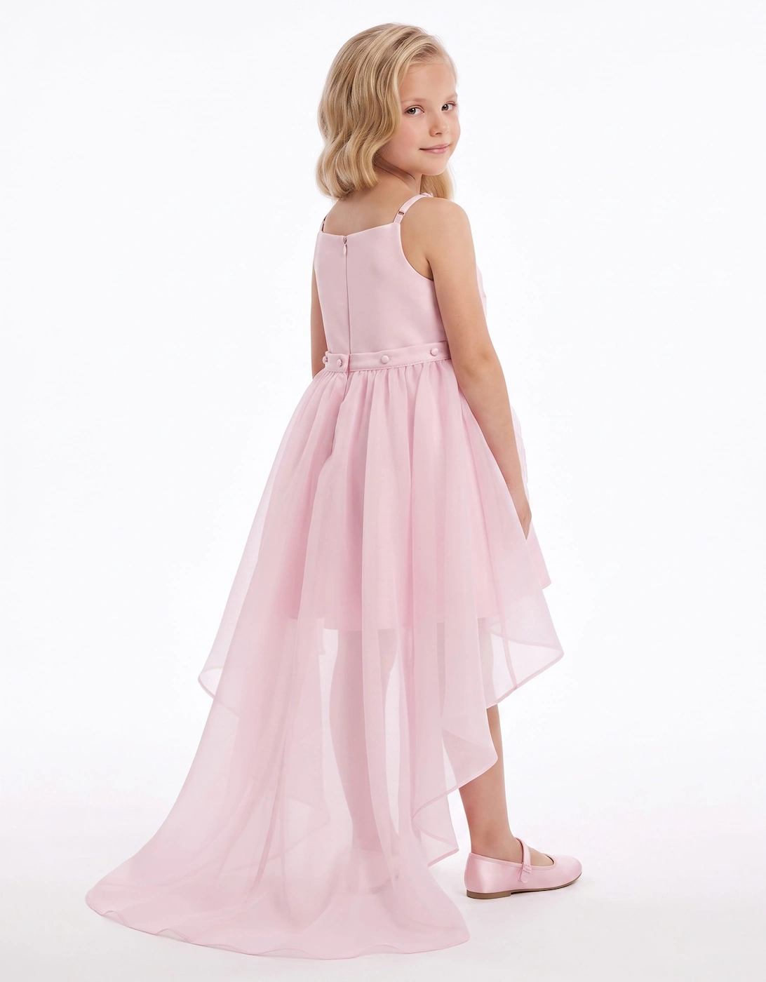 DRESS & Fleur Girls Embellished Tulle Dress with Long Train in Pink
