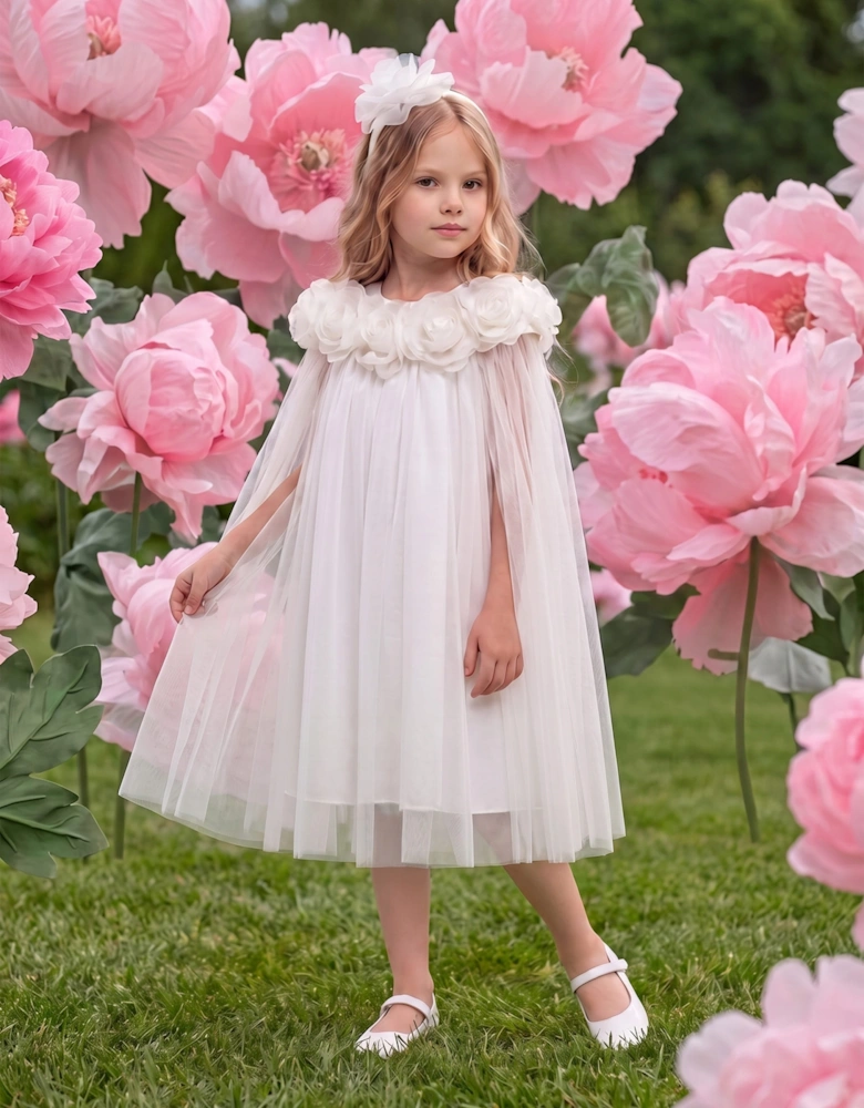 DRESS & Fleur Girls Chiffon Dress and Cape with Headband in Ivory