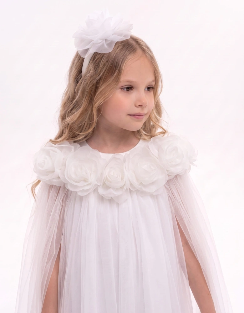 DRESS & Fleur Girls Chiffon Dress and Cape with Headband in Ivory