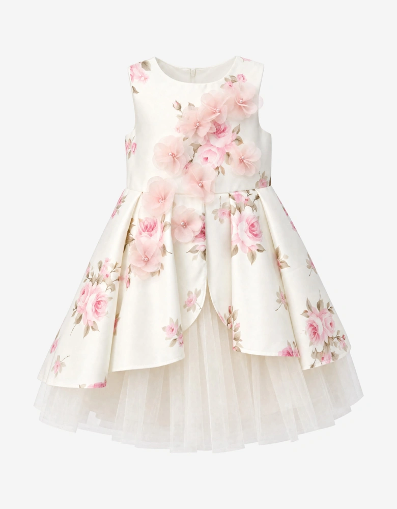 DRESS & Fleur Girls Floral Dress with Long Train in Beige