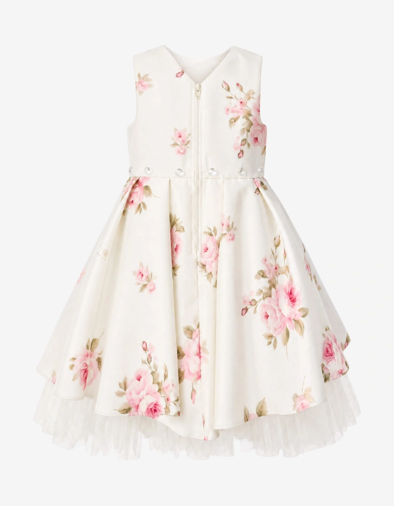 DRESS & Fleur Girls Floral Dress with Long Train in Beige