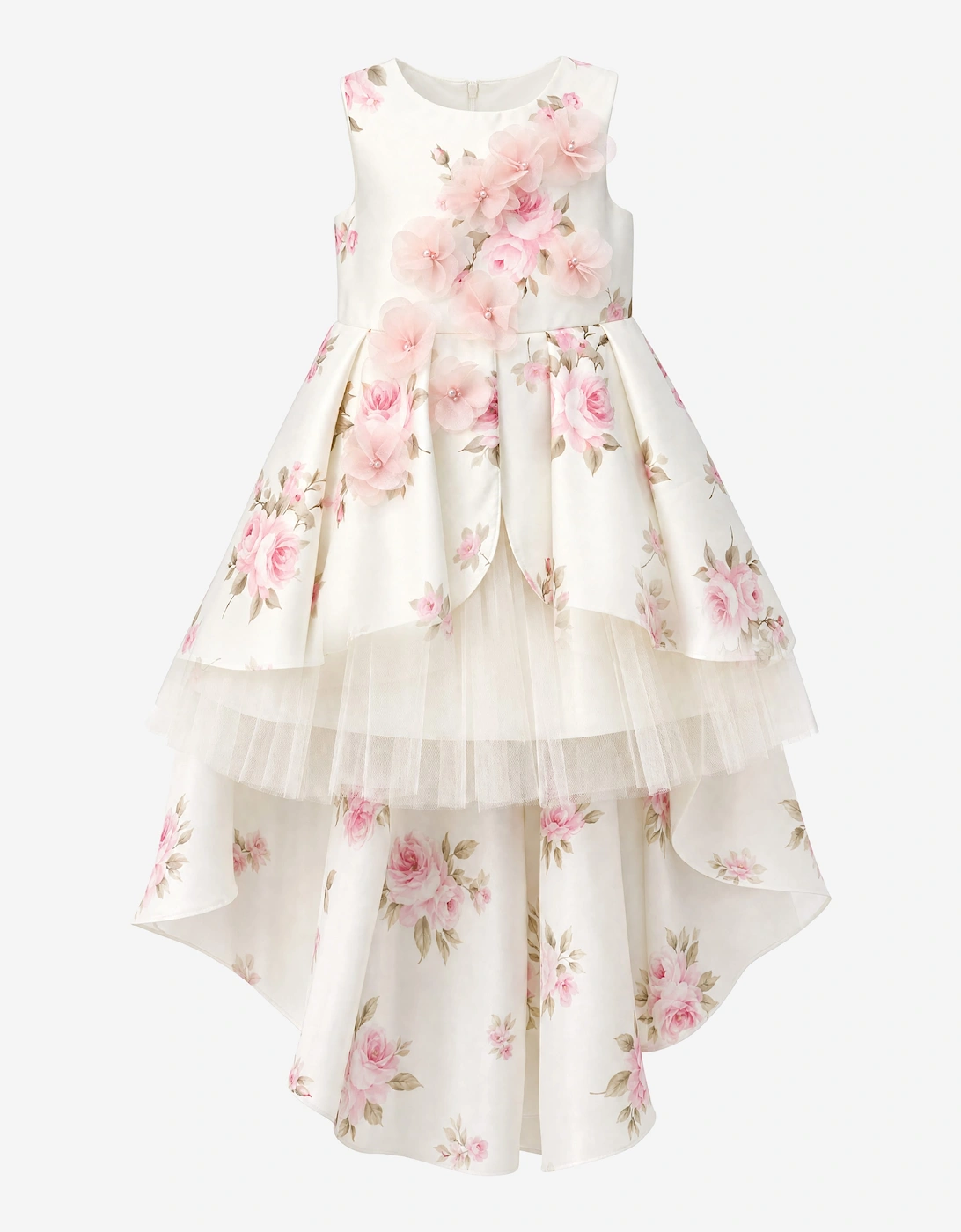DRESS & Fleur Girls Floral Dress with Long Train in Beige