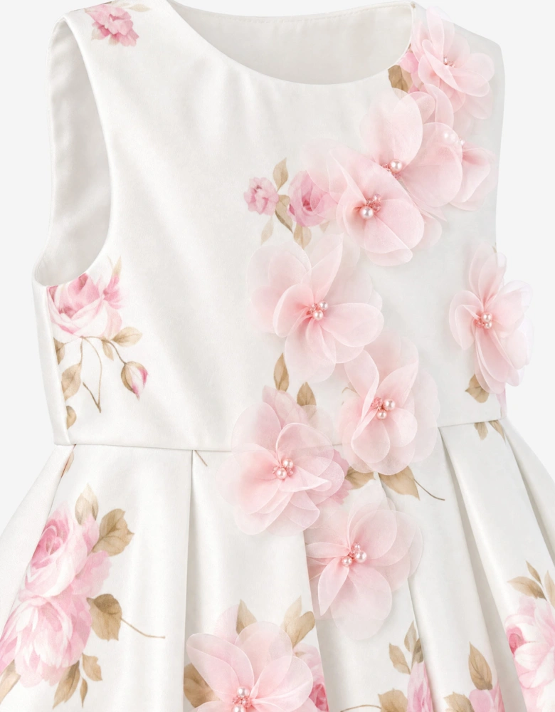 DRESS & Fleur Girls Floral Dress with Long Train in Beige