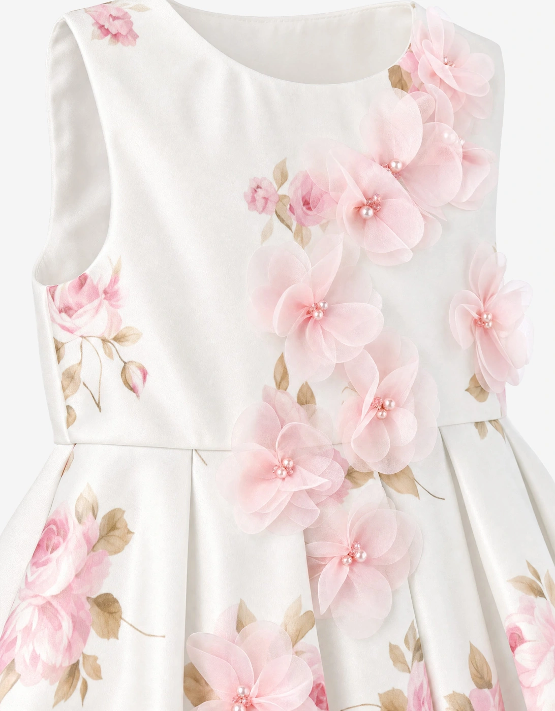 DRESS & Fleur Girls Floral Dress with Long Train in Beige