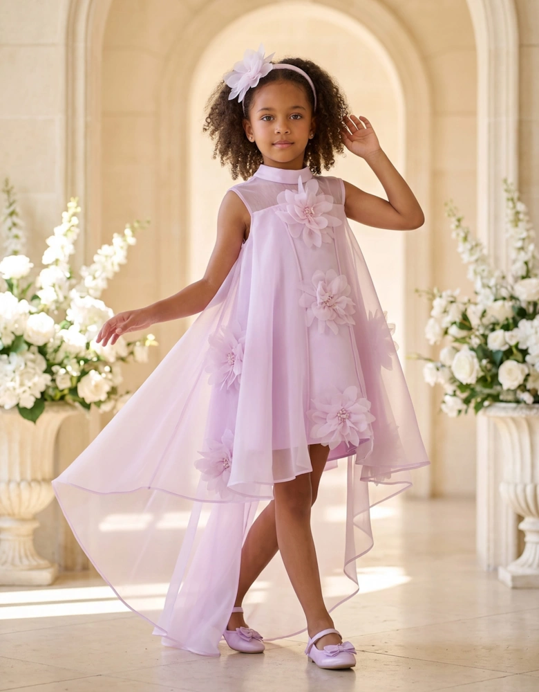 DRESS & Fleur Girls Chiffon Flower Applique Dress with Headband in Purple
