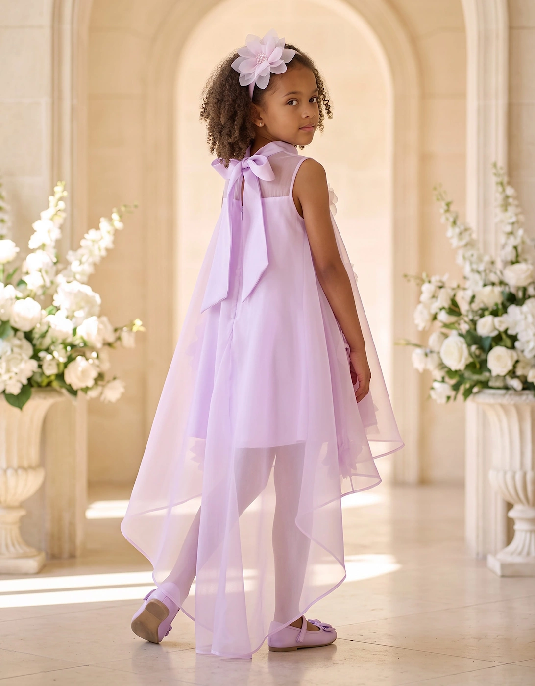DRESS & Fleur Girls Chiffon Flower Applique Dress with Headband in Purple