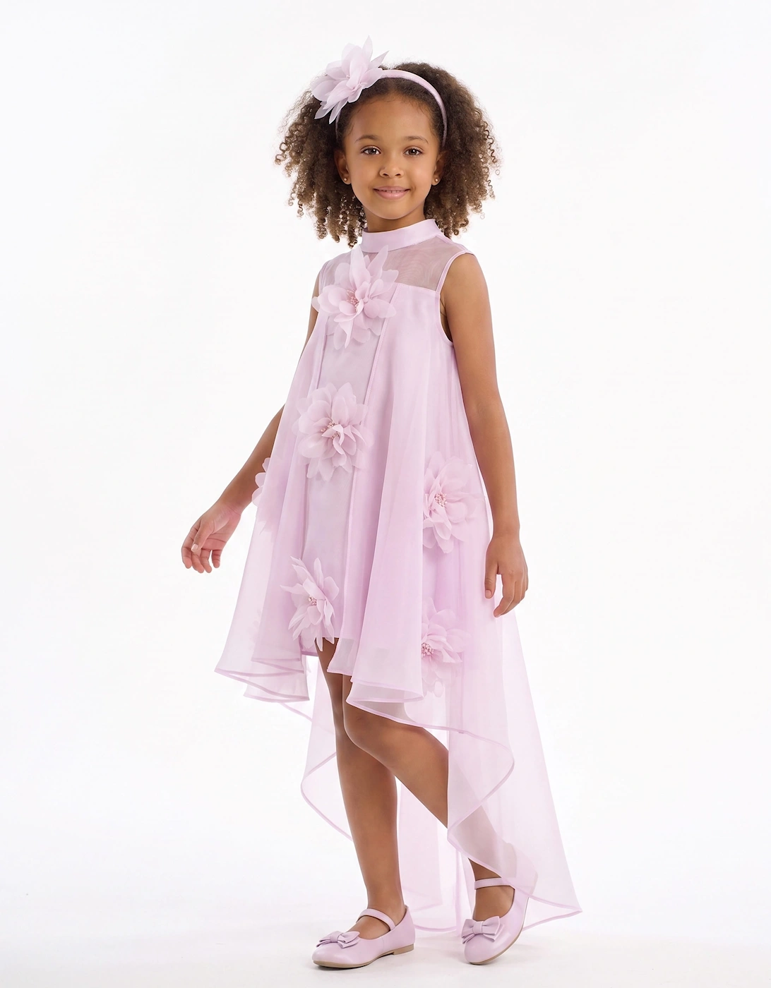 DRESS & Fleur Girls Chiffon Flower Applique Dress with Headband in Purple
