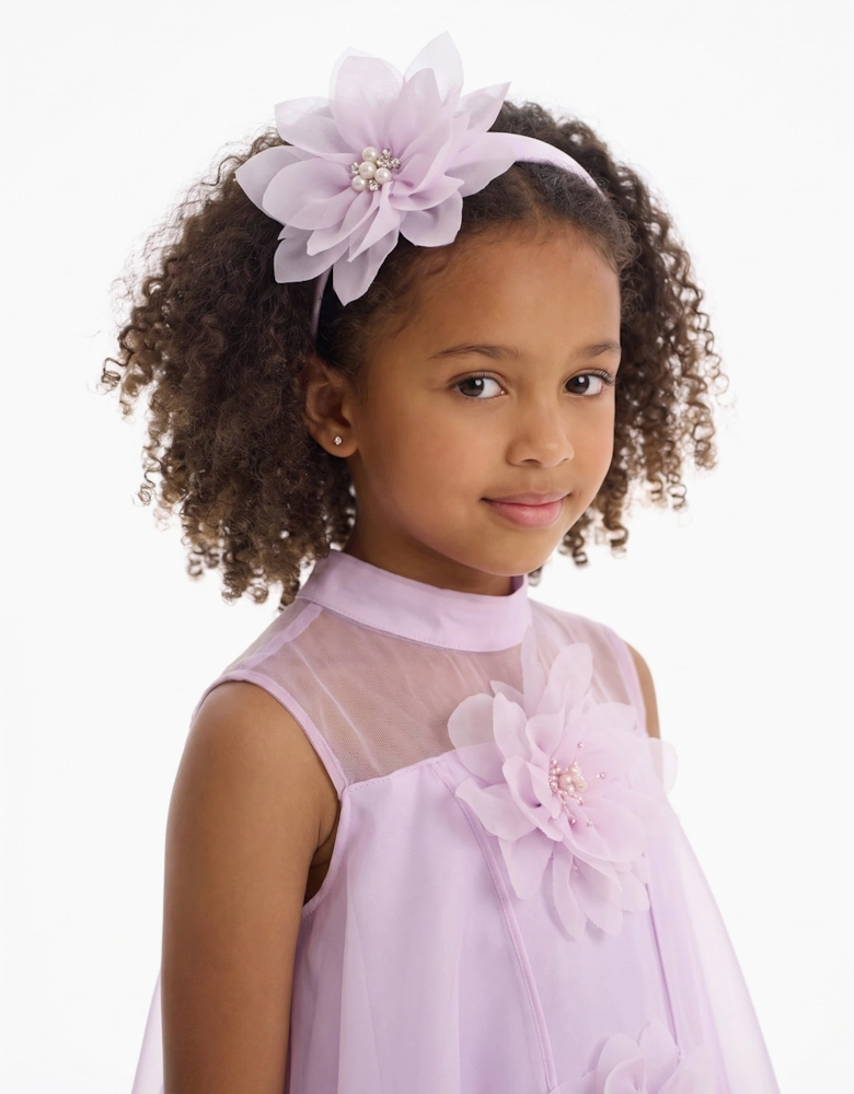 DRESS & Fleur Girls Chiffon Flower Applique Dress with Headband in Purple